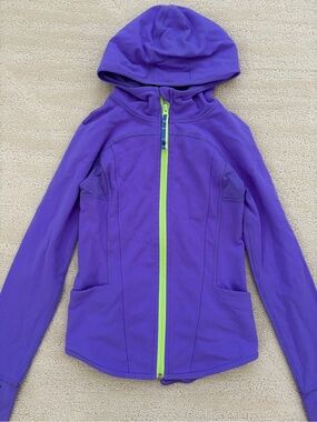 Ivivva Girls' Purple Hooded Zip Jacket with Lime Trim